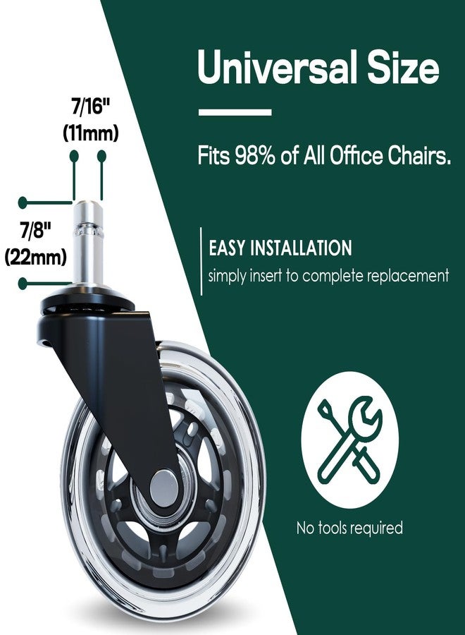 KARP Office Chair Caster Wheels - 3 Inch Office Chair Wheels Replacement, Desk Chair Wheels for Computer and Gaming Chair, Safe for All Floors and Carpets (3 Inch Plunger Transparent Wheel) - Image 4
